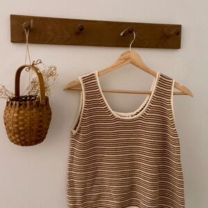 Striped Brown and Cream Sleeveless Top